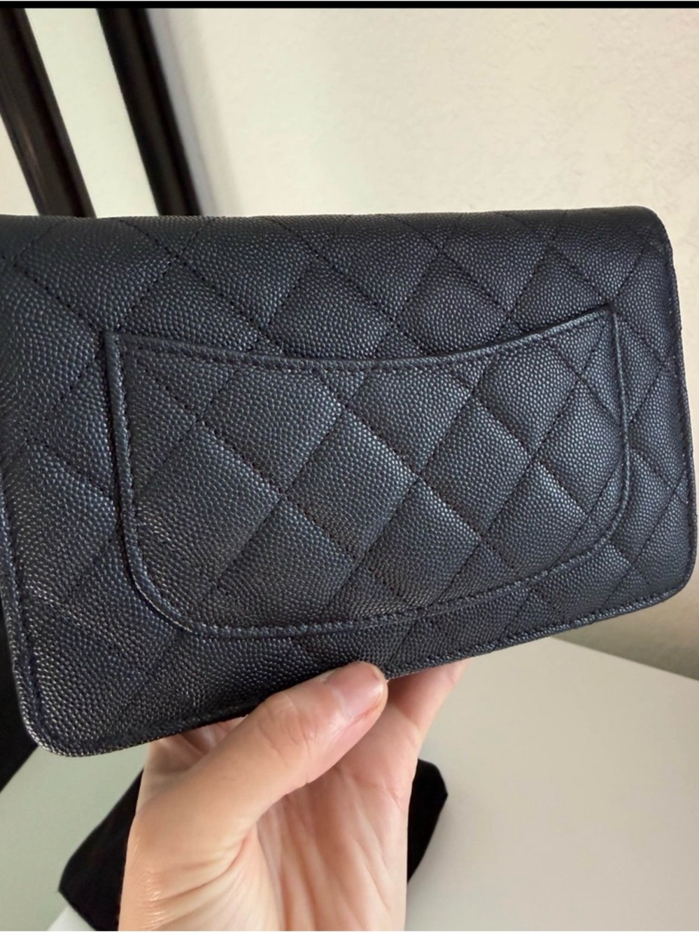 CHANEL Black Quilted Crossbody Wallet with Champagne Gold CC - Picture 8 of 11